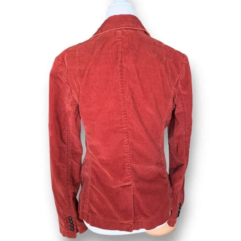 London Jean Rust Corduroy Blazer Jacket Fitted Tailored Stretch Retro Size 8